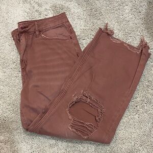Burgundy distressed jeans